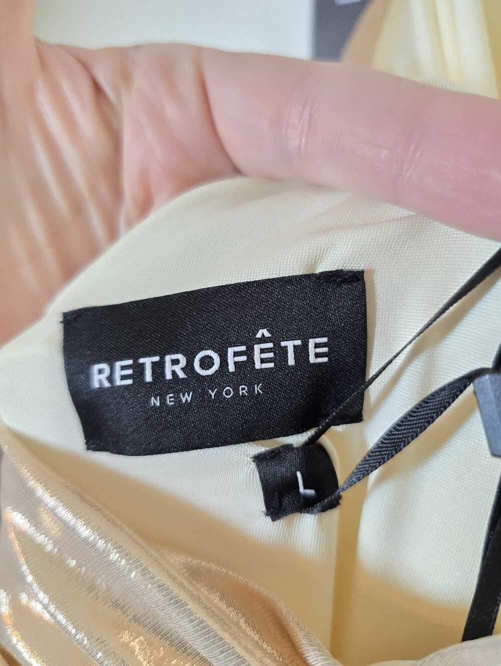 Retrofete Shannon One Shoulder Draped Lame Maxi Dress Latte Large - Picture 8 of 10